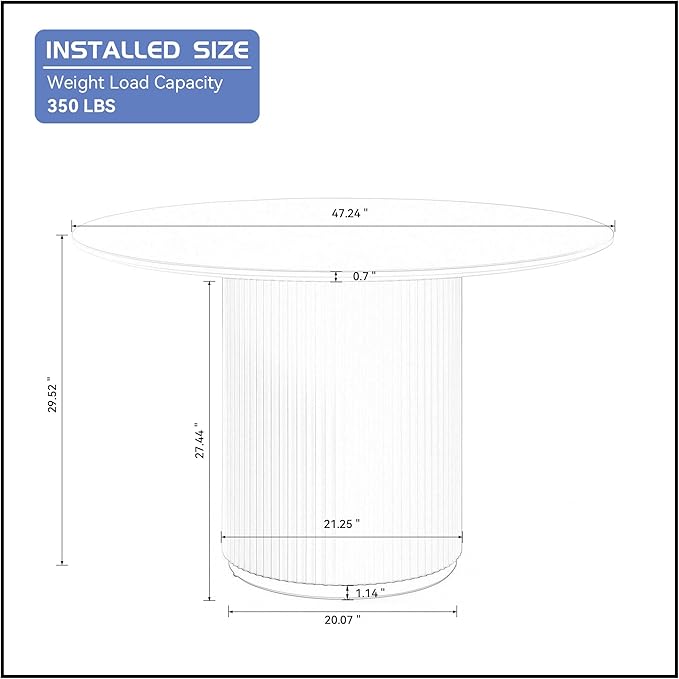47.24" Round Wood Dining Table, Modern Kitchen Table with Wooden Pedestal Base