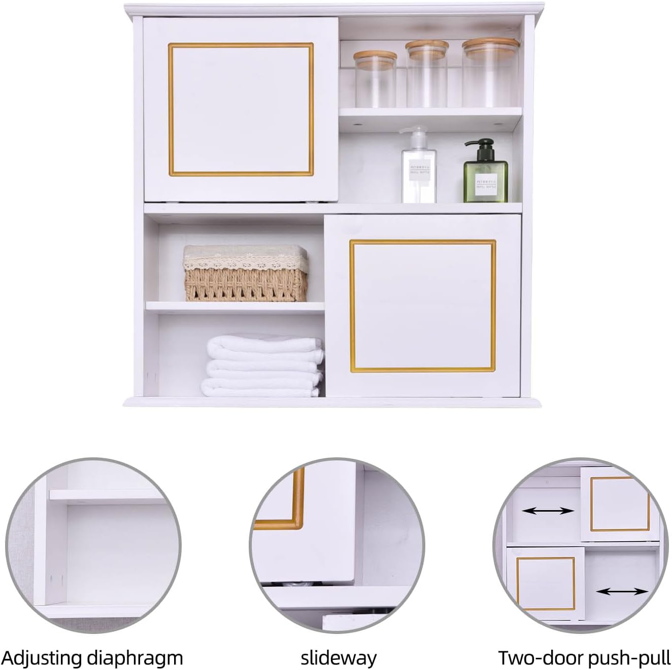 Wall Storage Cabinet, Bathroom Medicine Cabinets with Sliding Door and Adjustable Shelves