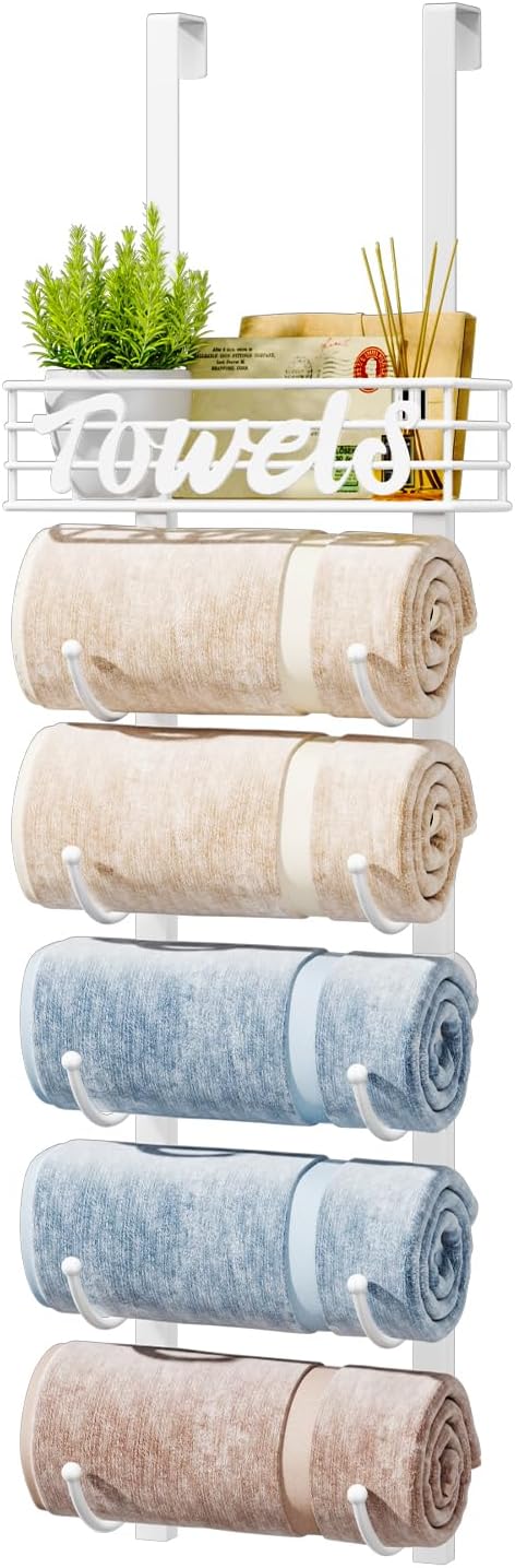 Over Door Towel Racks - 6 Tier Over The Door Towel Racks for Bathroom, Wall Mounted Towel Holder with Metal Shelf
