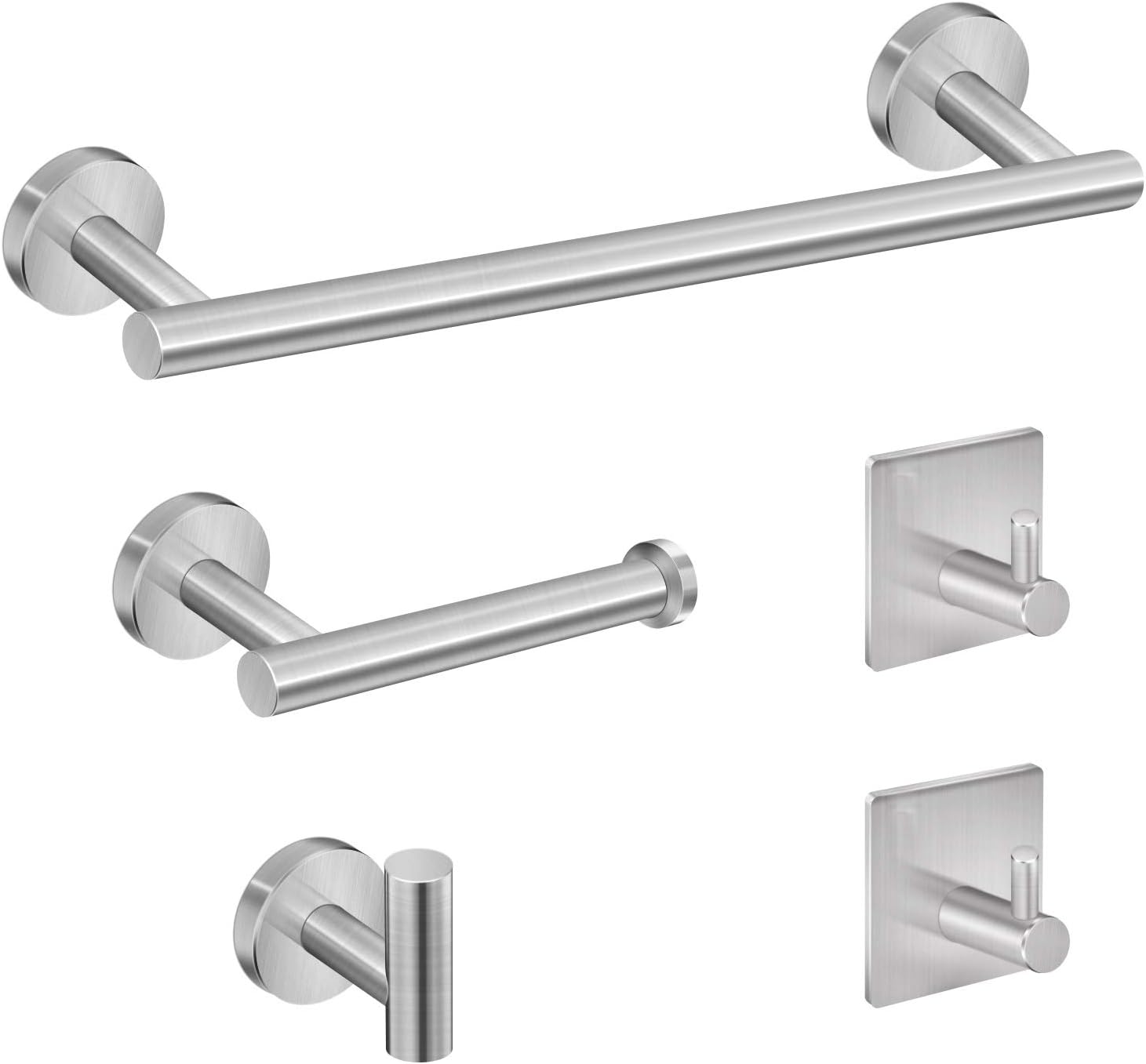 5-Pieces Bathroom Hardware Set Brushed Nickel SUS304 Stainless Steel Round Wall Mounted - Includes 24" Hand Towel Bar