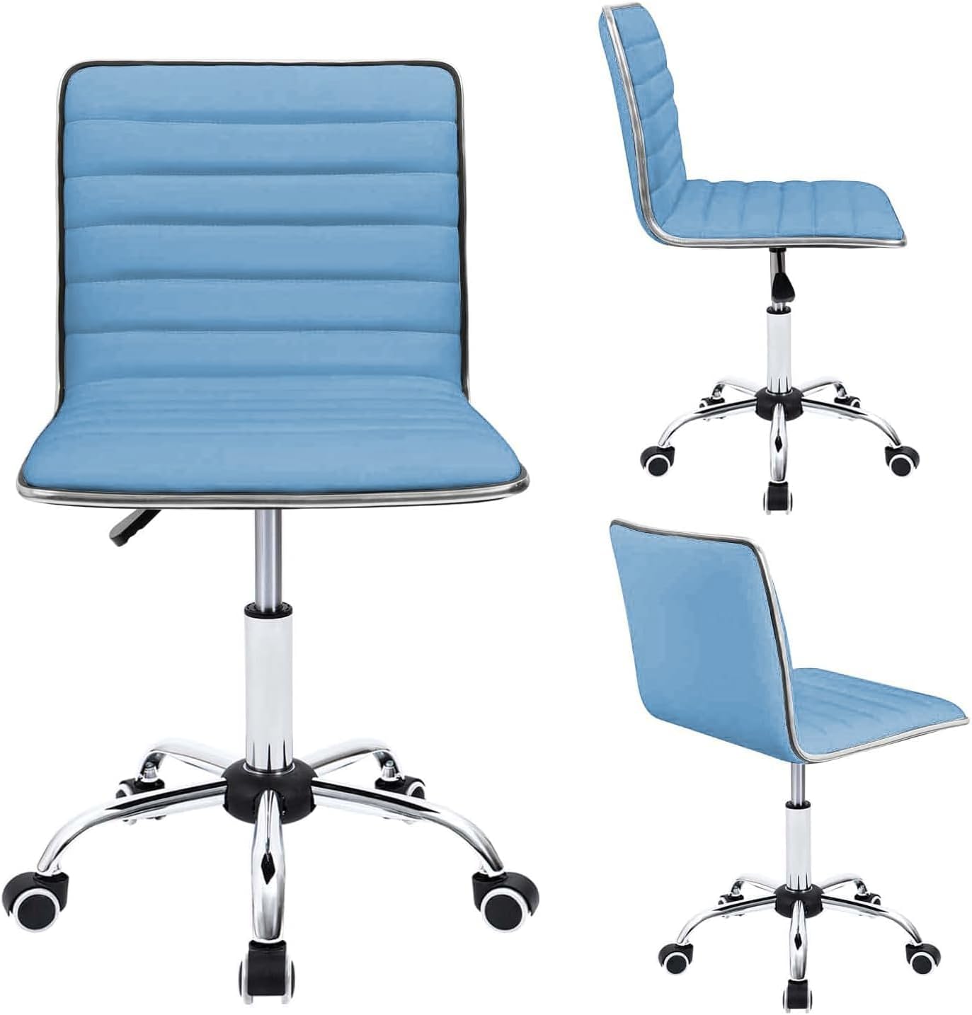 Low Back Leather Swivel Office Chair,Computer Desk Chair Retro with Armless Ribbed