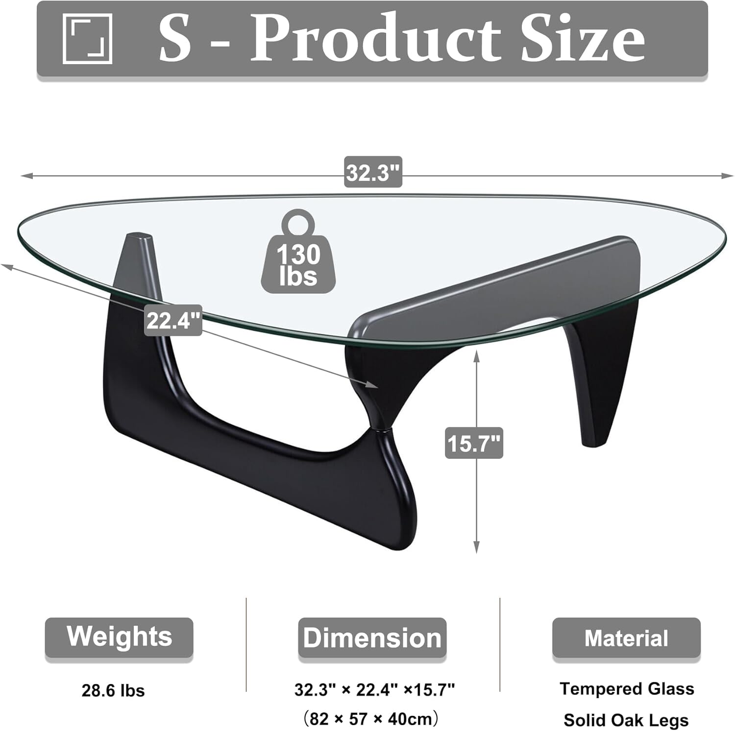 Small Oval Glass Coffee Table Modern Triangle Coffee Table 32.2"D x 22.5"W x 16"H