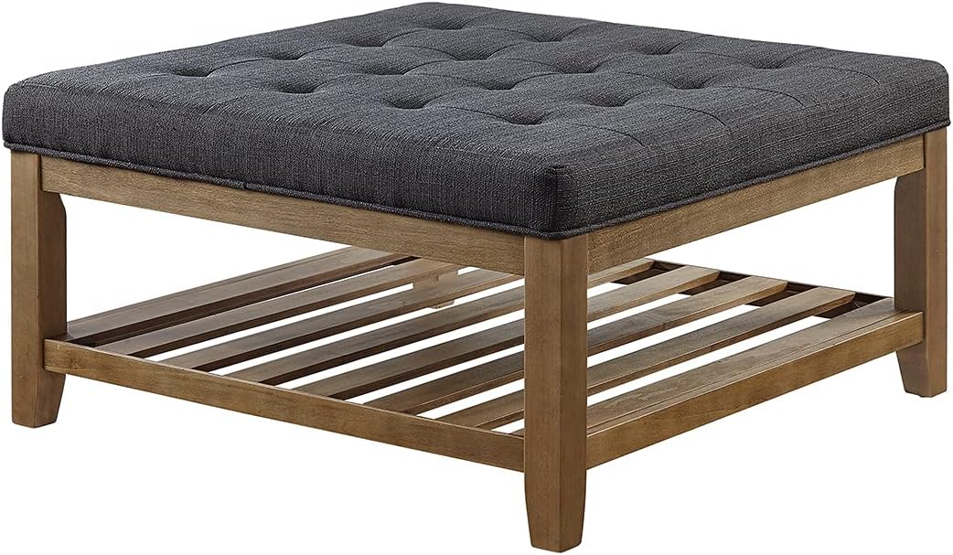 Large Square Upholstered Tufted Linen Ottoman Coffee Table