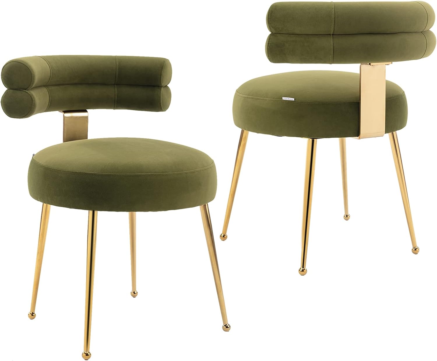 Velvet Dining Chairs Set of 2 Modern Upholstered Side Chairs with Gold Legs, Comfy Curved Back Accent Chairs, Stylish Vanity Chairs for Dining Room, Living Room, Bedroom (2, Olive)