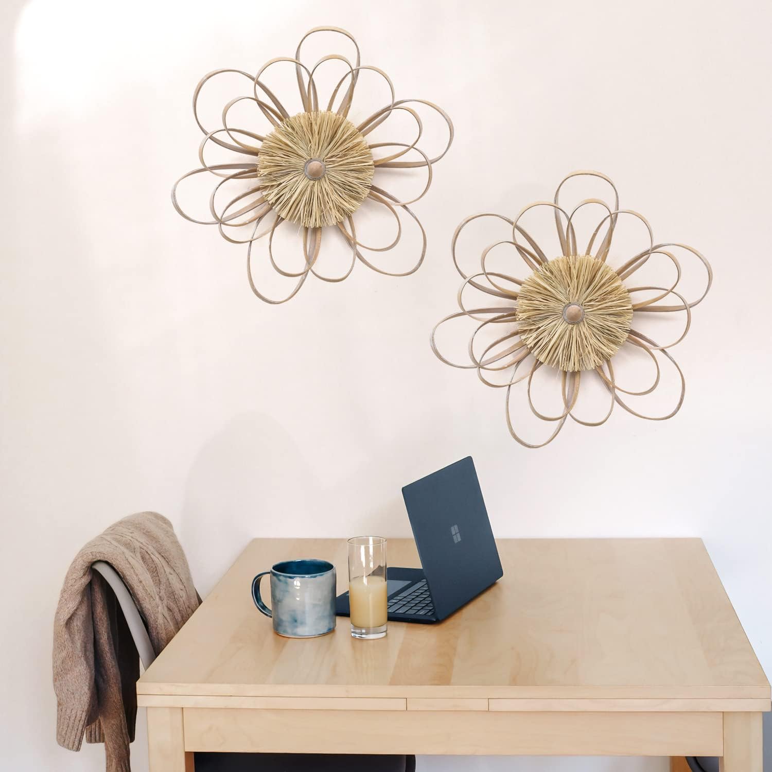 Large Metal Flower Wall Sculptures for Living Room, Bedroom, Bathroom (Wooden Flower)