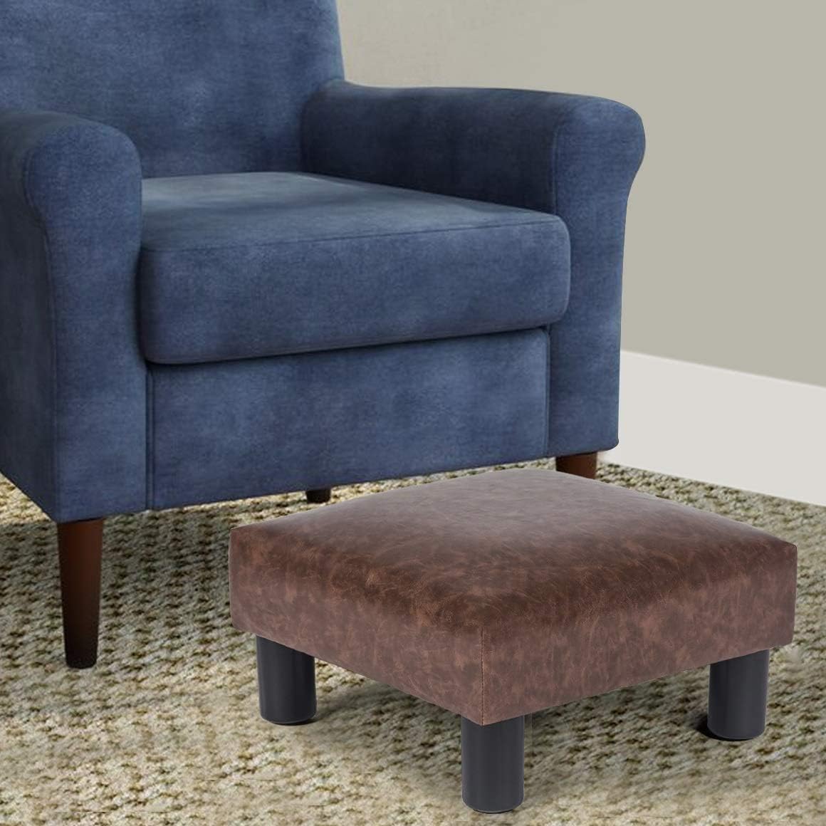 15’’ Small Ottoman Footstools- Waterproof Brown Distressed Faux Leather