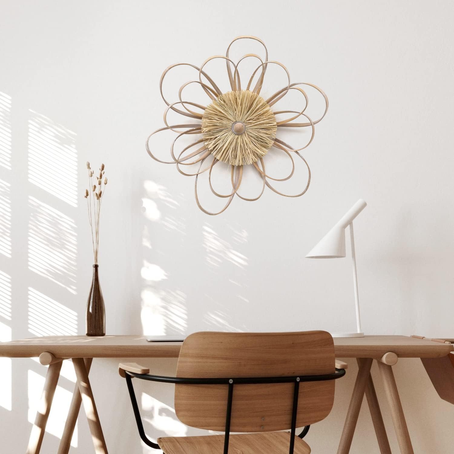 Large Metal Flower Wall Sculptures for Living Room, Bedroom, Bathroom (Wooden Flower)