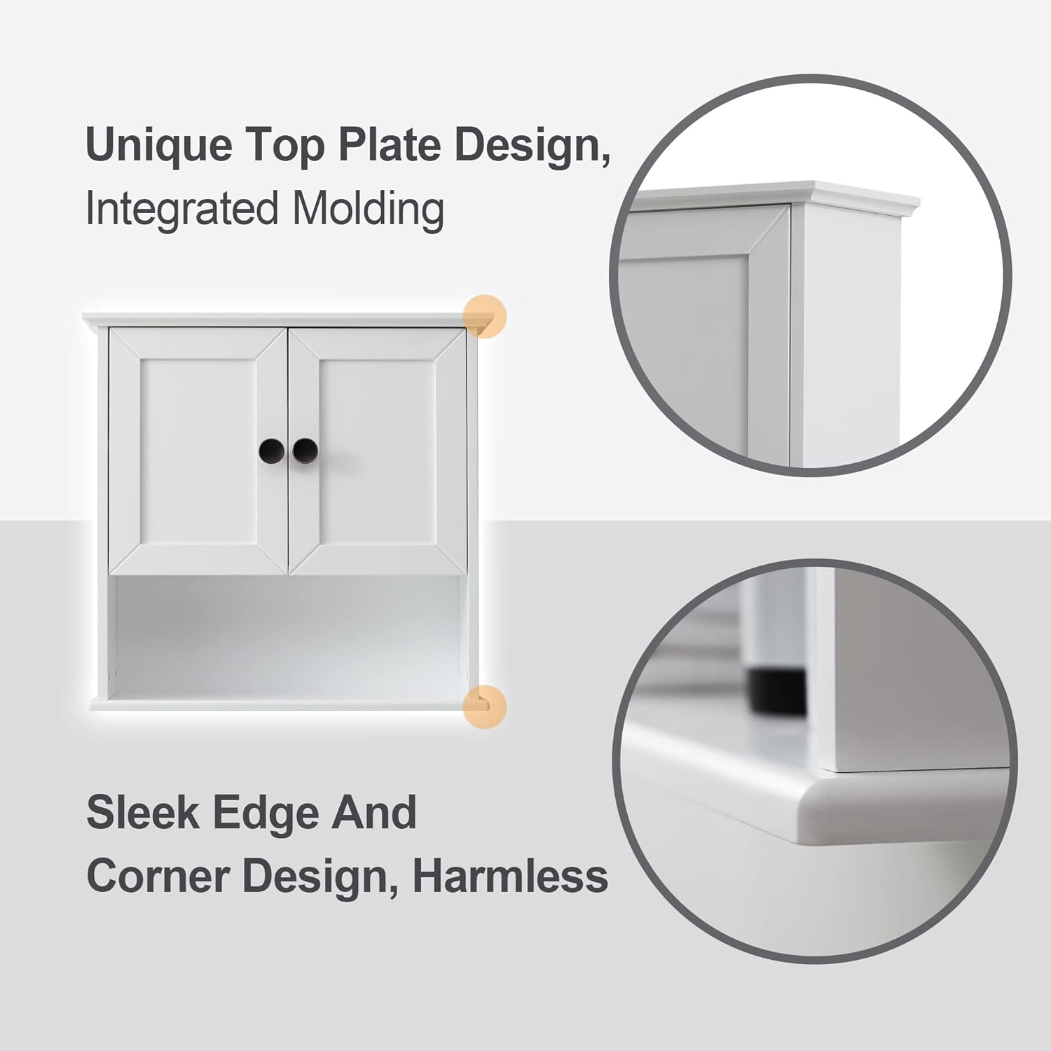 Bathroom Wall Cabinet Wooden Medicine Cabinet Buffering Hinge MDF Material Storage Organizer
