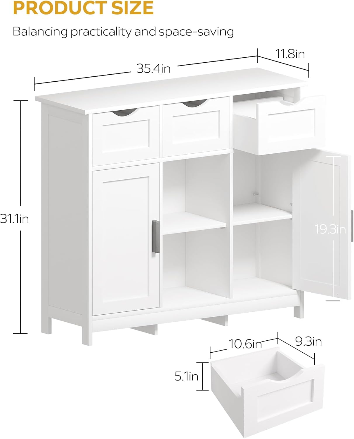 Storage Cabinets, Wooden Floor Cabinet, with Drawers and Shelves Storage Cabinets