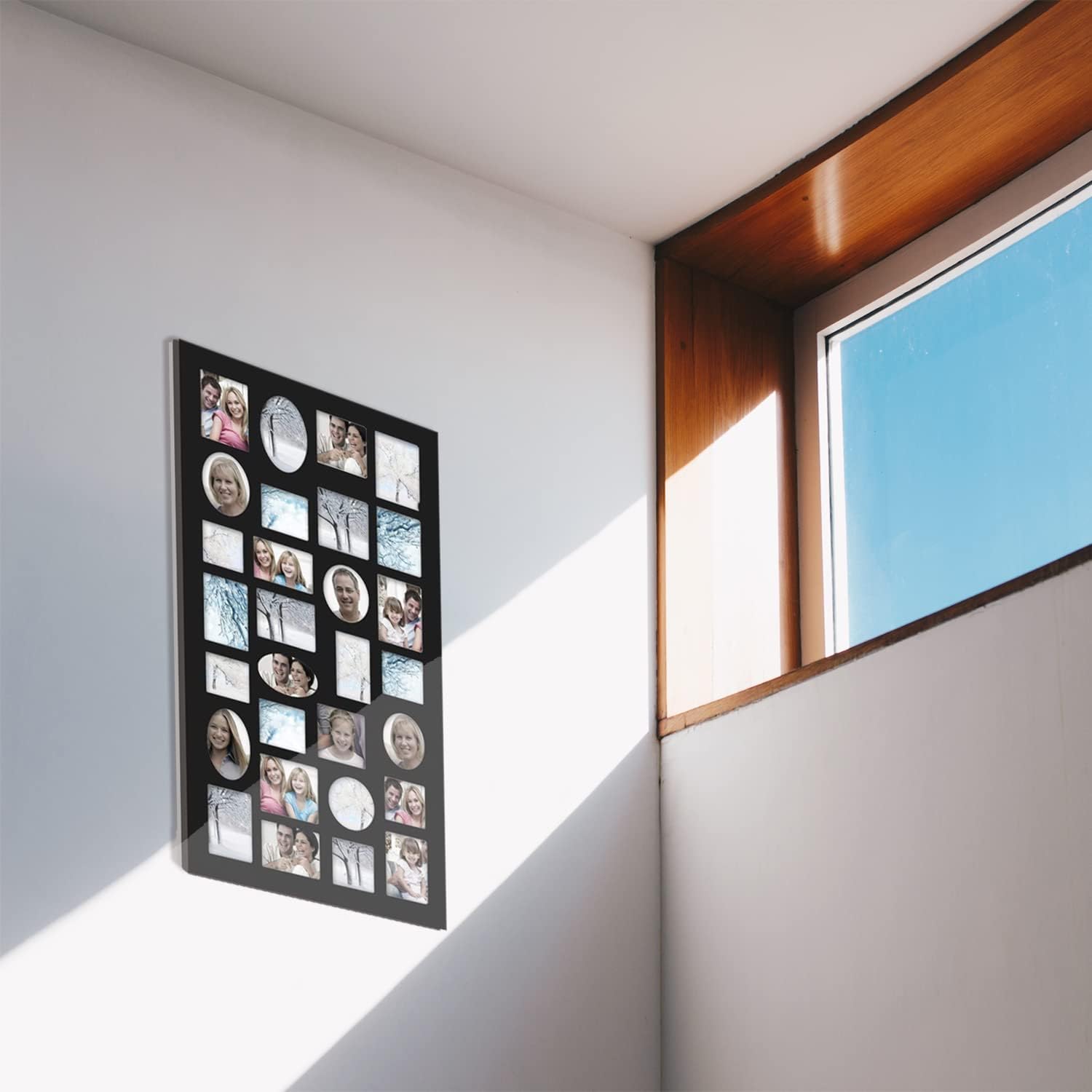 Decorative Black Wood Wall Hanging Collage Picture Photo Frame, 29 Openings