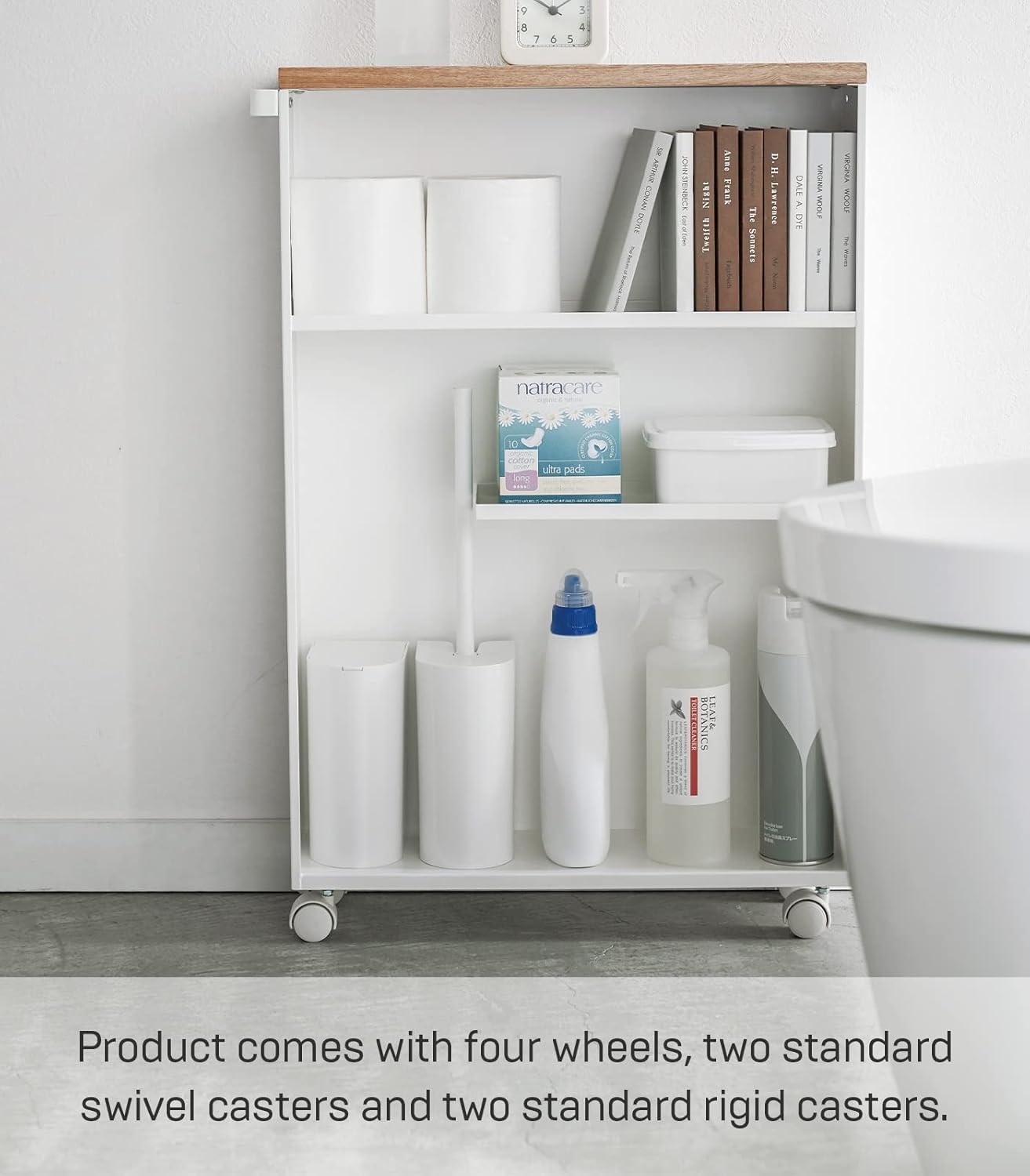 Rolling Slim Bathroom Utility Cart with Handle - Storage Shelf Narrow Organizer Rack Steel One Size White