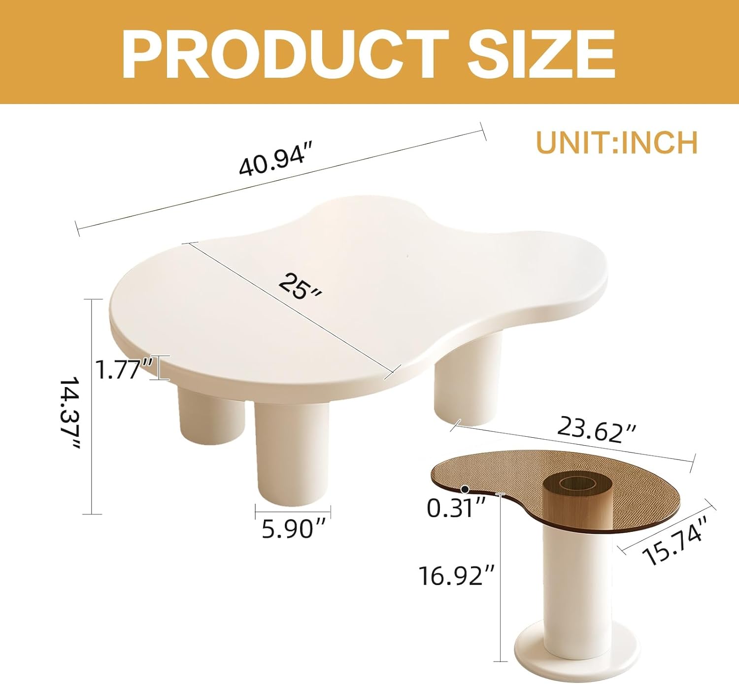 40.94" Modern Nesting Coffee Tables Set of 2, 2 in 1 Irregular Coffee Table, with Glass Top End Table for Living Room