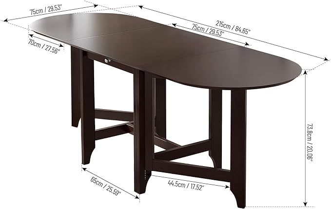 84.65" Wood Dining Table,Retro Drop-Leaf Table Rustic Rubberwood Dining Table