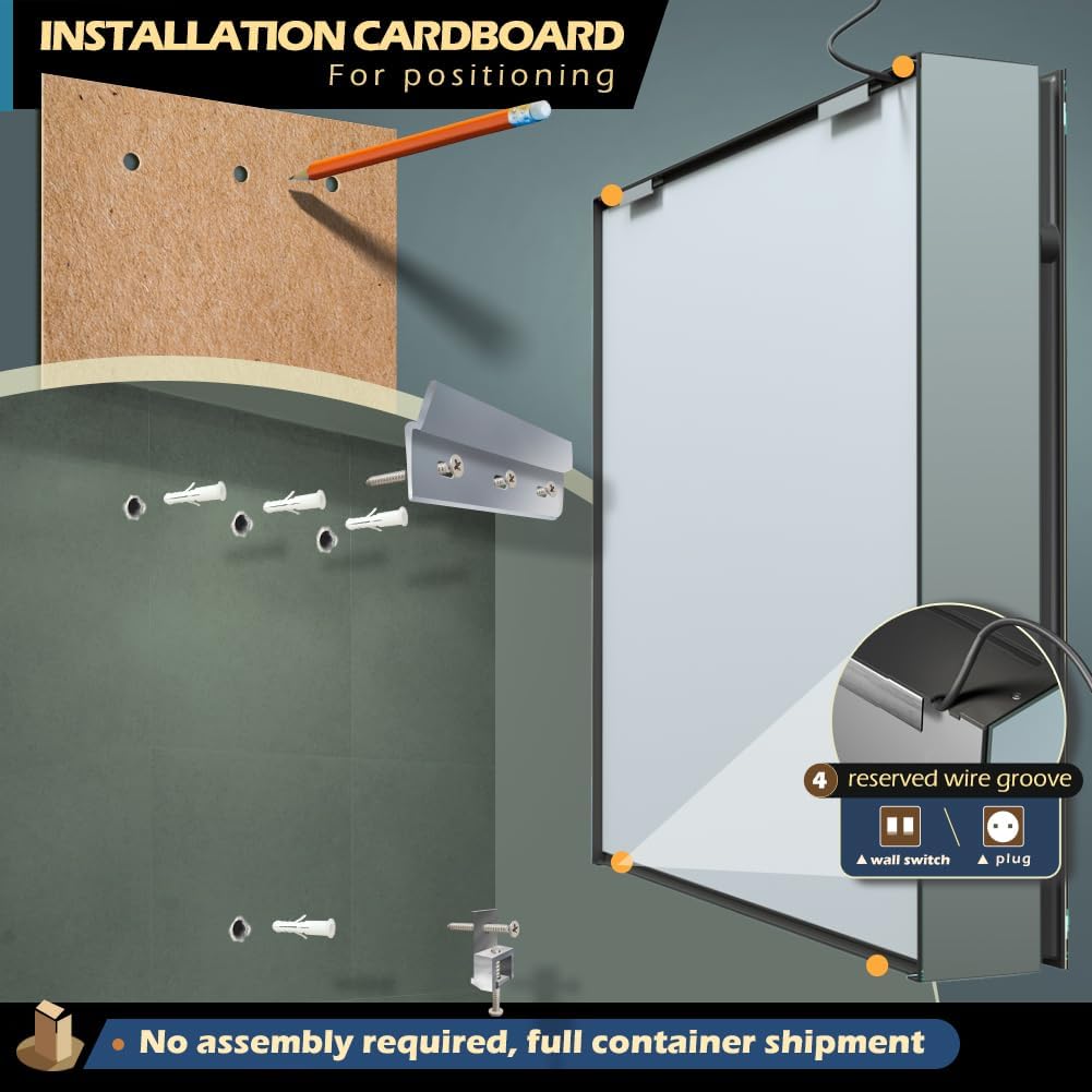 LED Lighted Bathroom Medicine Mirror Cabinet with Sockets & USBs, Anti-Fog Dimmable Light and Color Adjustment