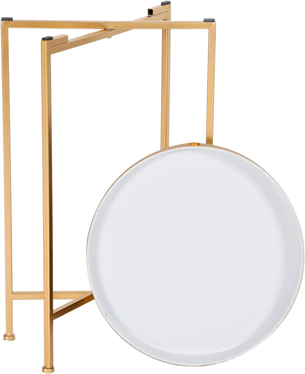 Modern Round Side End Accent Table 25.7 inch Tall for Living Room (Gold, White Tray)