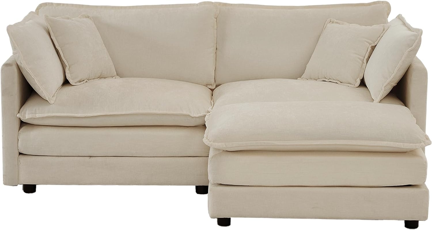 2 Seater Sofa, 76.7" W Chenille Modern 2 Seater L-Shaped Sectional Sofa Couch with Moveable Ottoman