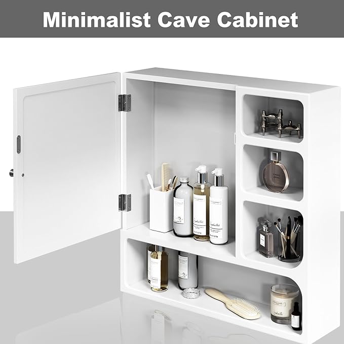 24" Bathroom Medicine Cabinet with Mirror, Wall Bathroom Storage Cabinet with Mirror Door and 4 Open Shelves