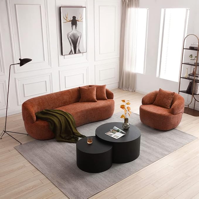 Curved Sofa Couch, 35" Modern Single Seat Sofa Chair, Upholstered Boucle Sofa