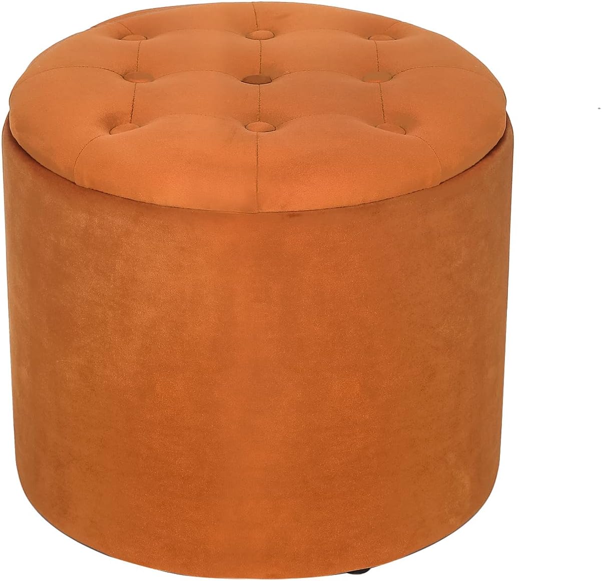 14.6" Orange Round Storage Tufted Ottomans with Removable Lid