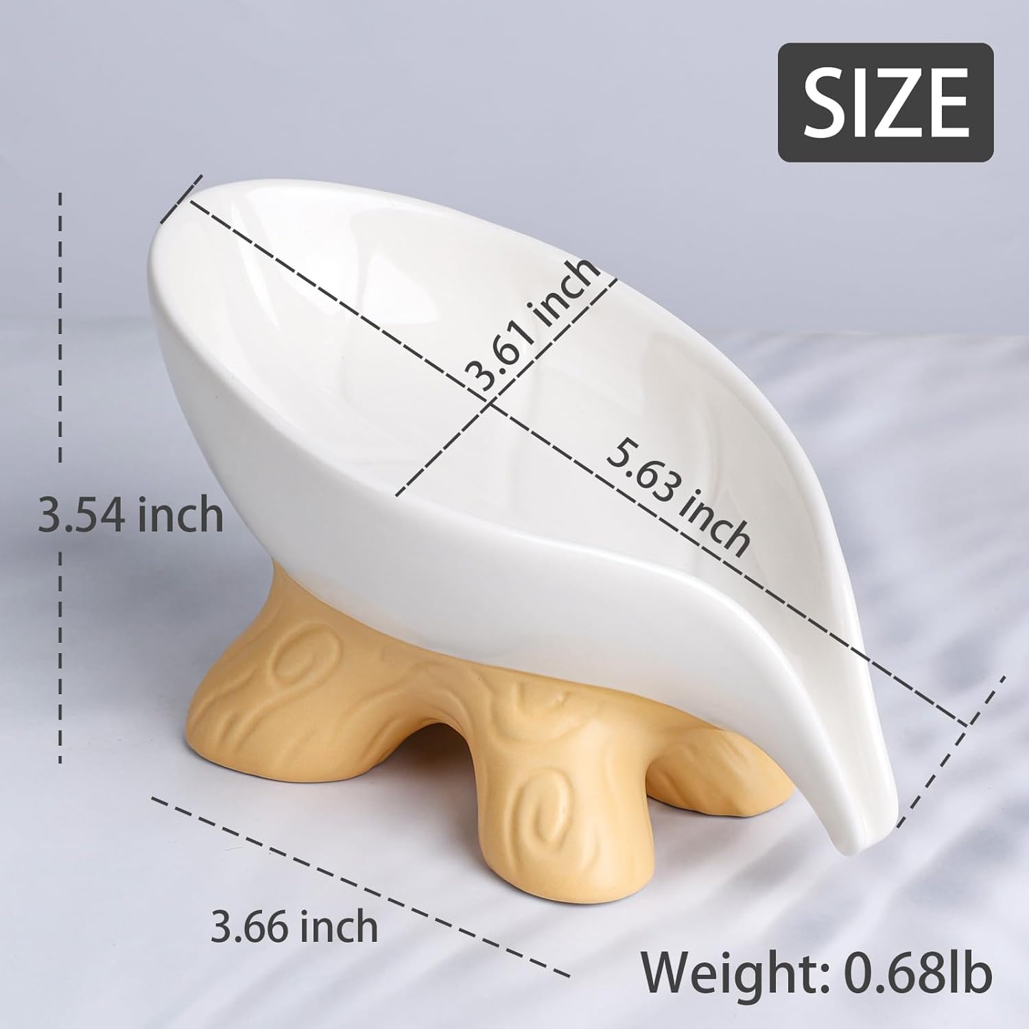 Soap Holder Self Draining Leaf Shape Soap Dishes, Ceramic Draining Soap Dish for Bathroom Shower, White Farmhouse Soap Holder with Stump