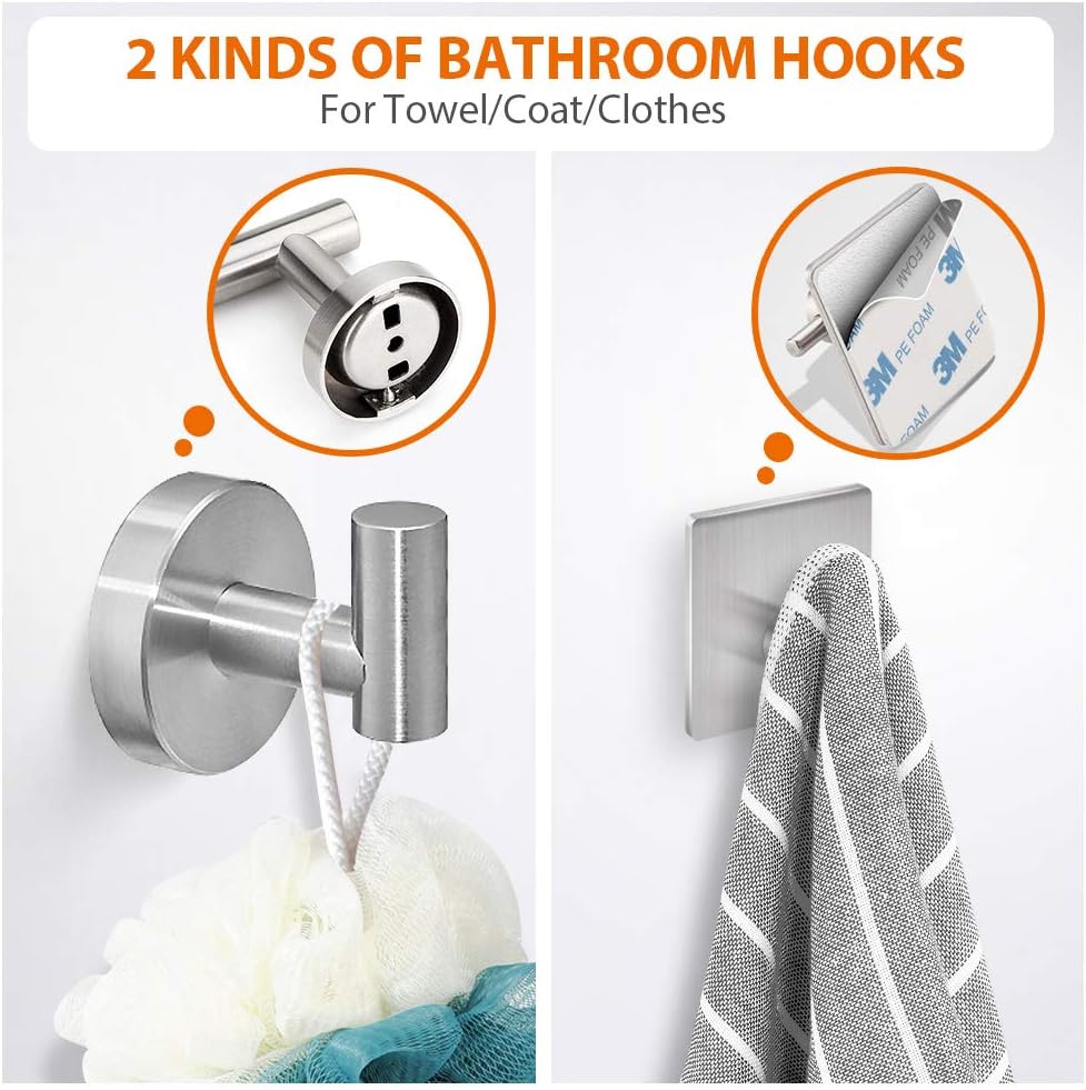 5-Pieces Bathroom Hardware Set Brushed Nickel SUS304 Stainless Steel Round Wall Mounted - Includes 24" Hand Towel Bar