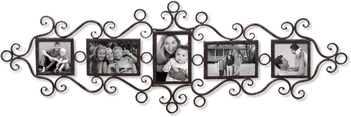 5 Openings Decorative Black Metal Filigree Wall Hanging Collage Family Picture Photo Frame
