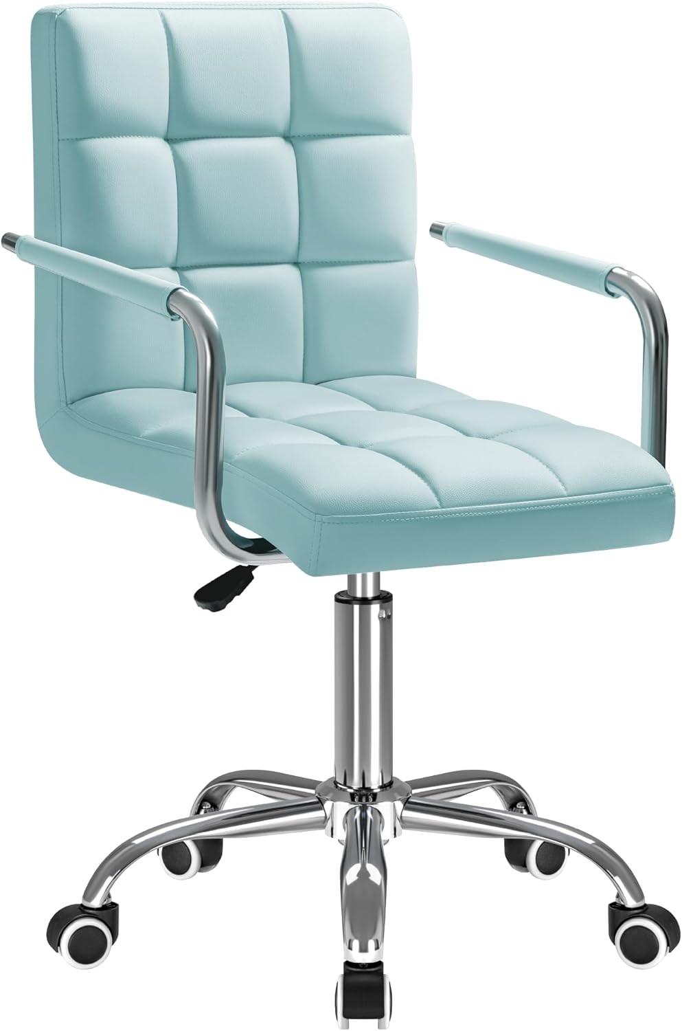 Mid-Back Office Task Chair Ribbed PU Leather Executive Chair Modern Adjustable Home Desk Retro Comfortable Work Chair 360 Degree Swivel with Arms