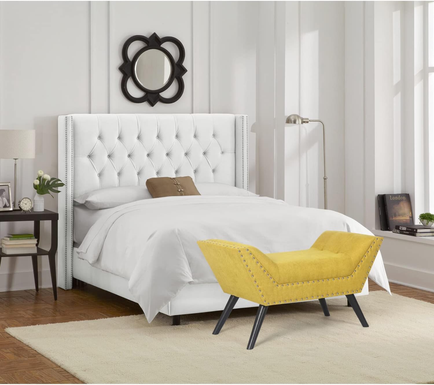 Modern Upholstered Fabric Ottoman Bench Tufted Entryway Accent Bench