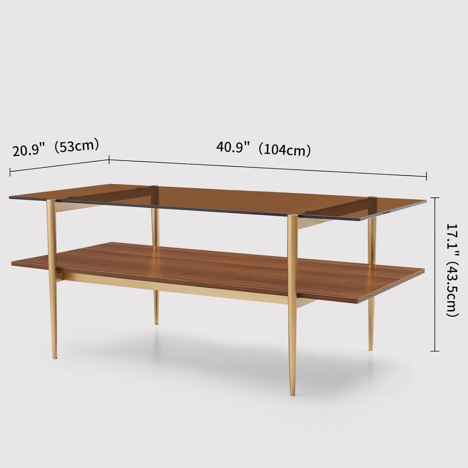 Rectangle Coffee Table, Mid-Century Modern Design, L41 W21 x H17, for Living Room, 2-Tier Structure