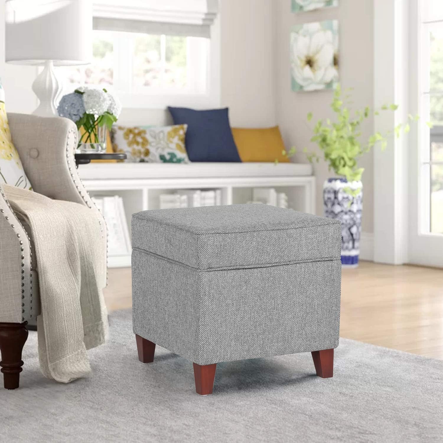 17’’ Square Ottoman with Storage- Small Storage Ottoman Foot Rest