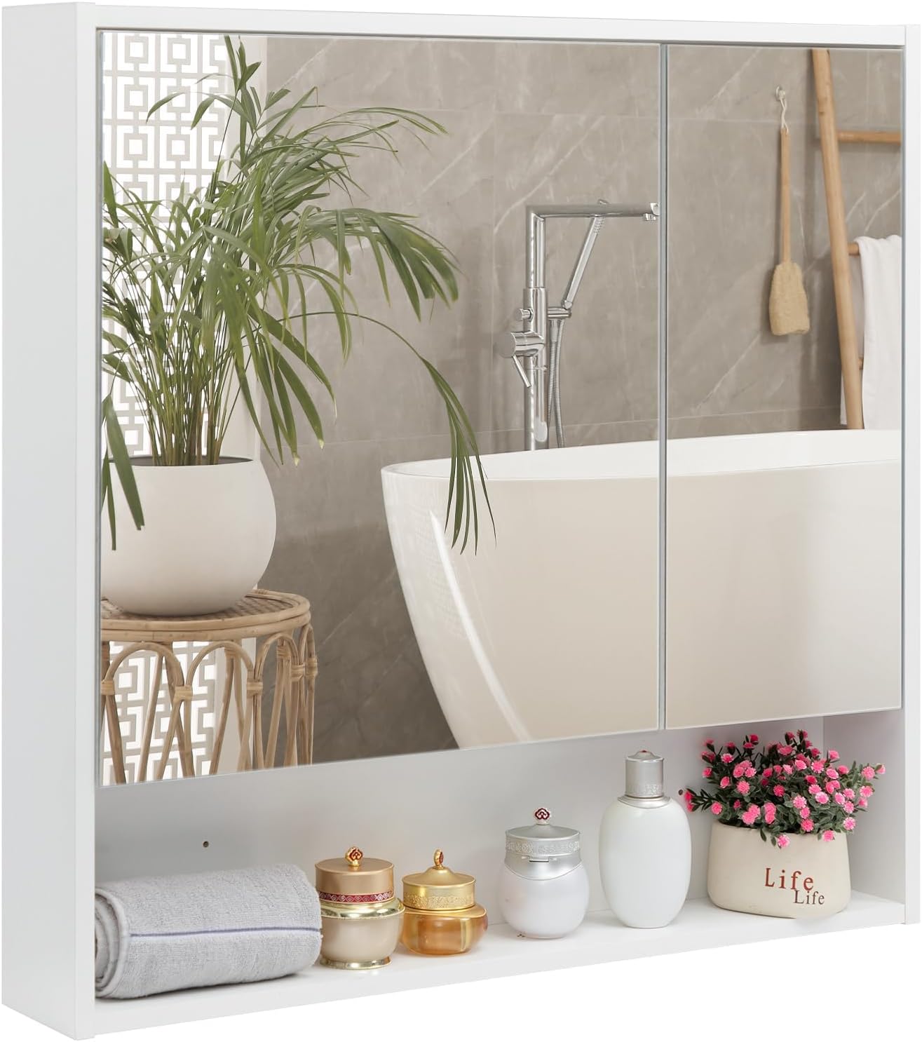 Medicine Cabinet with Mirror and Shelves, Bathroom Wood Wall Cabinet Over The Toilet