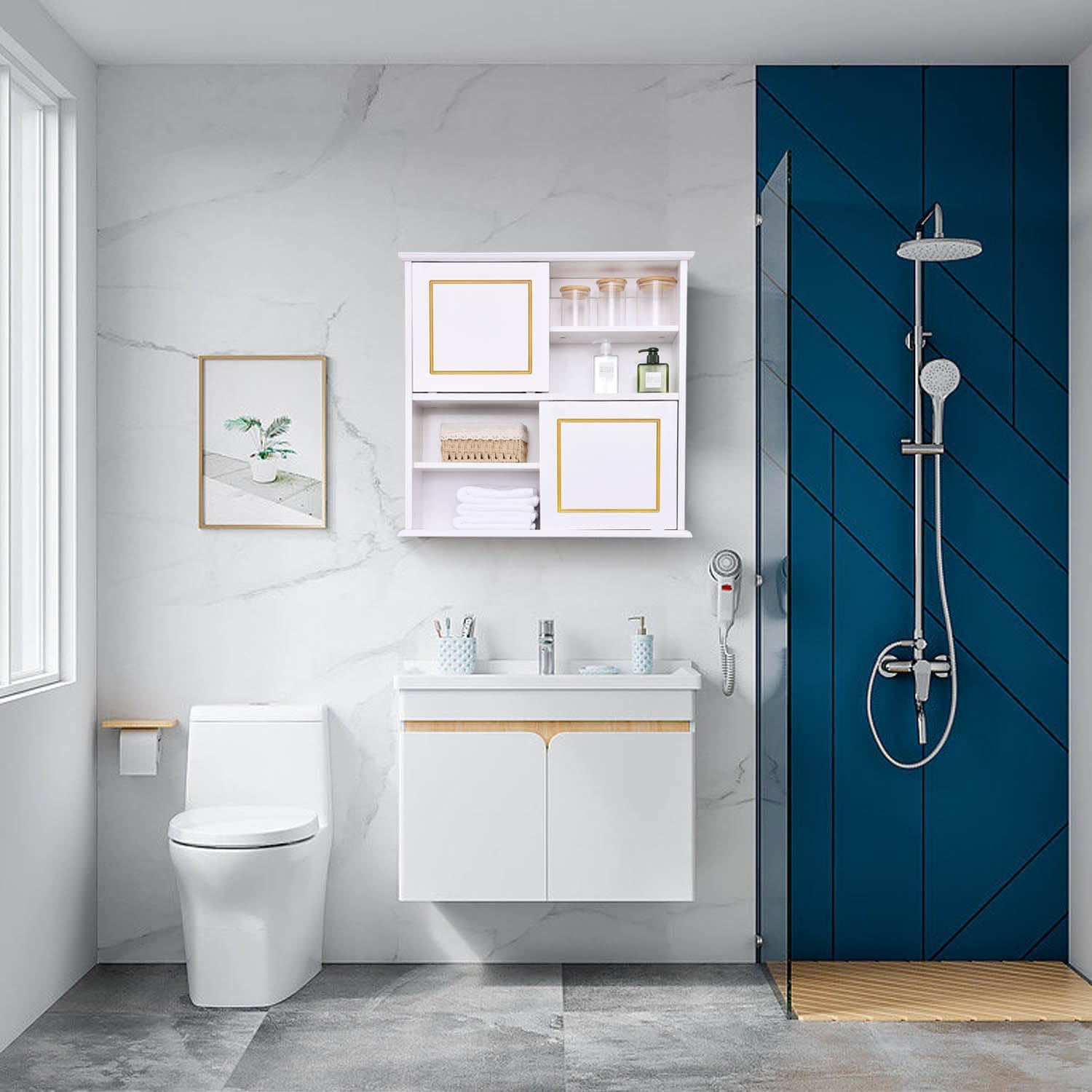 Wall Storage Cabinet, Bathroom Medicine Cabinets with Sliding Door and Adjustable Shelves