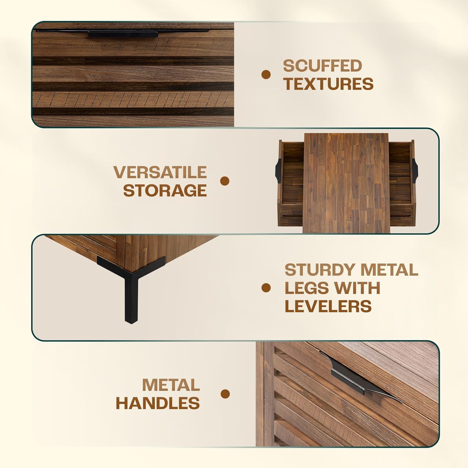 Solid Wood Coffee Tables, Industrial Modern Living Room Center Desk with 2 Storage Drawers