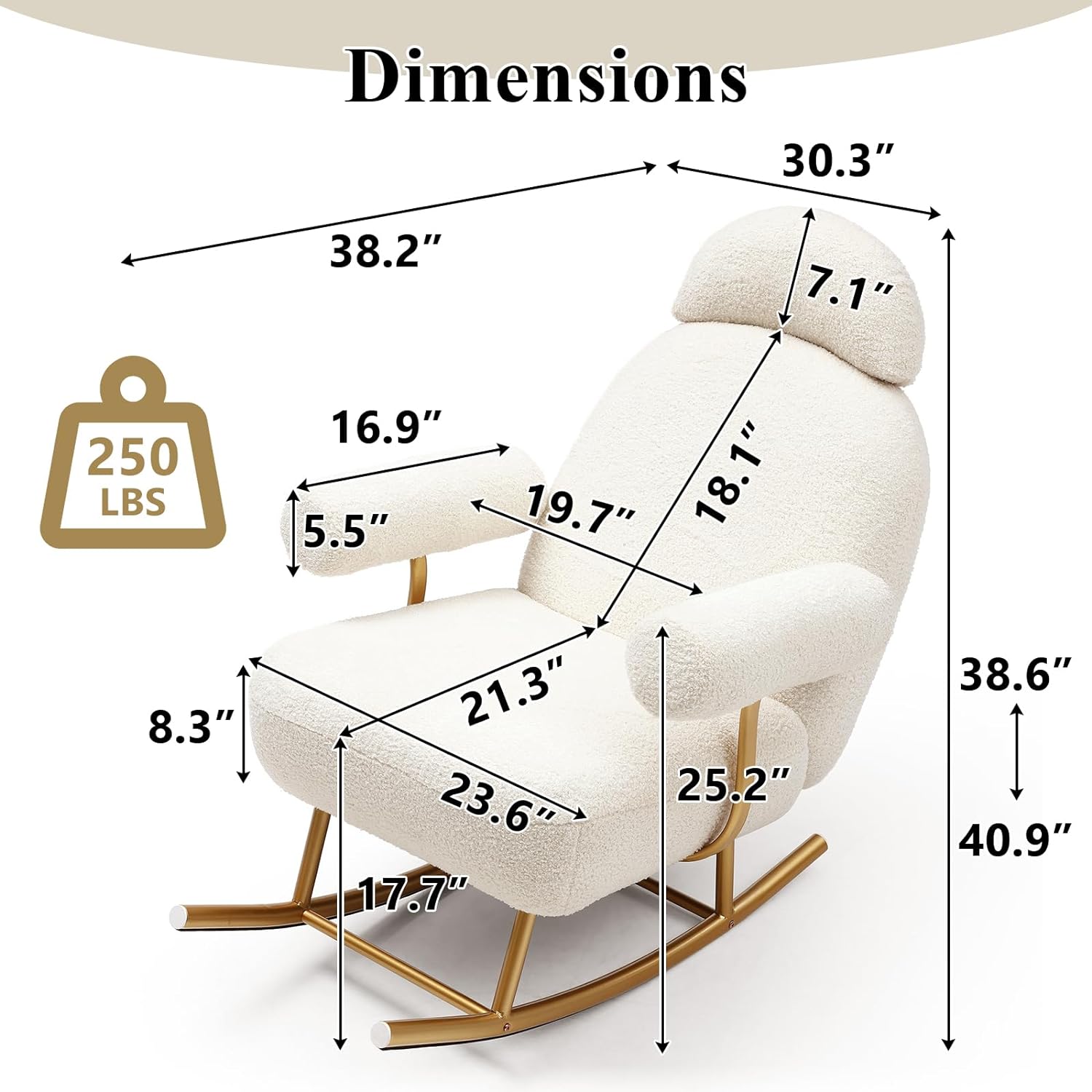 Nursery Rocking Chair, Modern Sherpa Upholstered Fabric Glider Rocker, Rocking Chair for Nursery, Comfy Armchair with High Backrest, Leisure Sofa Chair for Living Room Bedroom (Grey)