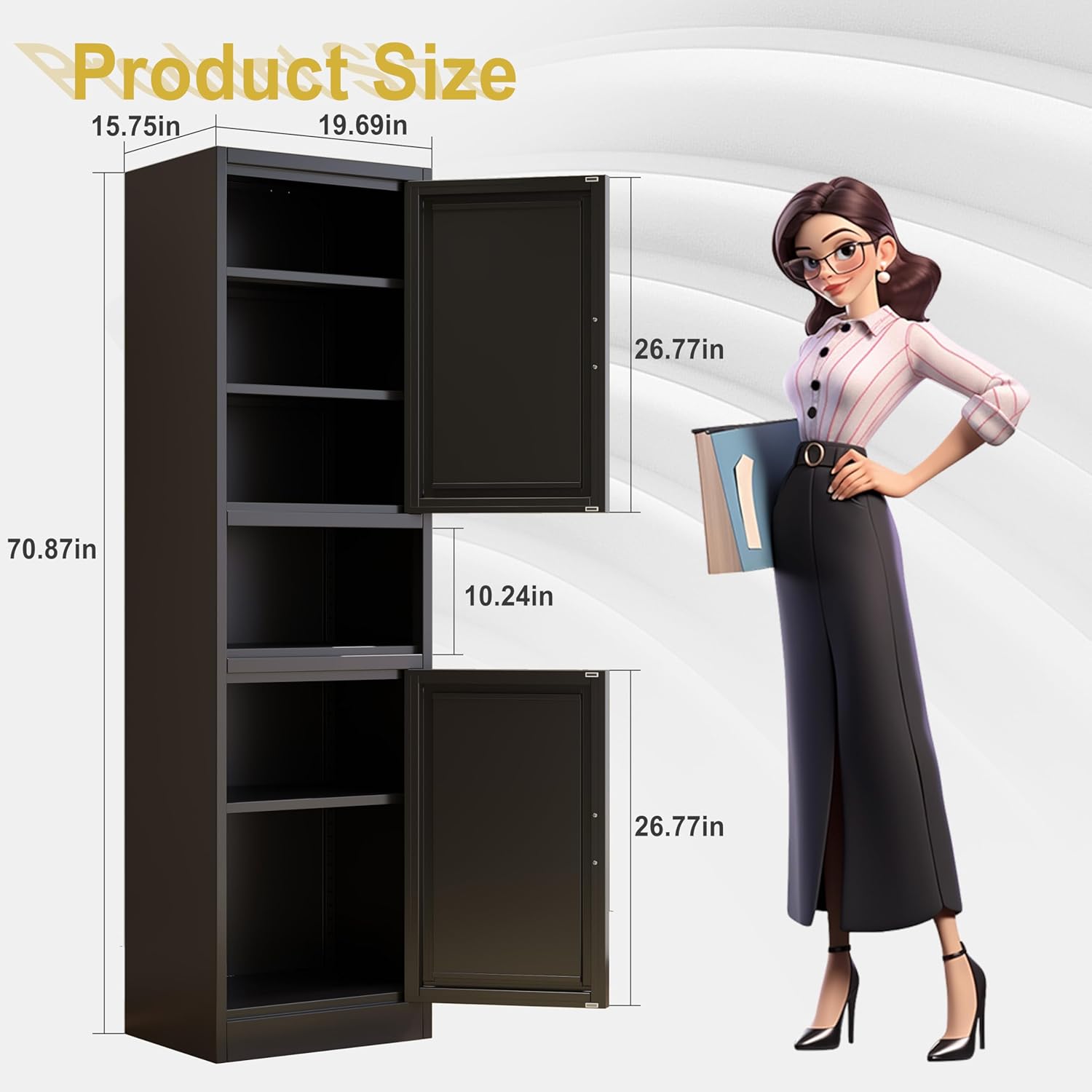 Tall Bathroom Storage Cabinet, 71" H Slim Corner Floor Cabinet with 2 Doors and 3 Adjustable Shelves