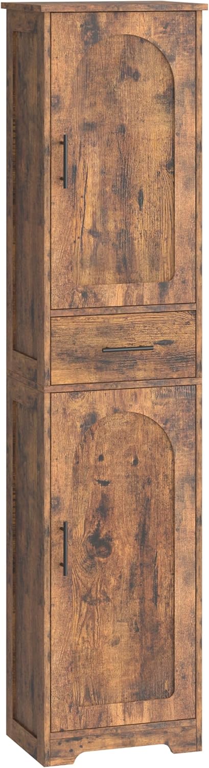 Tall Bathroom Storage Cabinet, Floor Cabinet with 2 Doors, 4 Adjustable Shelves, Narrow Tall Corner Cabinet