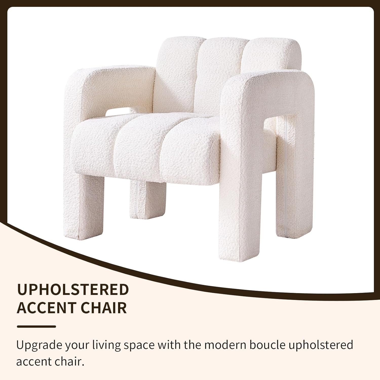 Modern Accent Chair, Boucle Upholstered Armchair with Channel Tufted Design, Single Leisure Sofa Chair with Wood Frame, Cozy Reading Chair for Living Room (Beige)