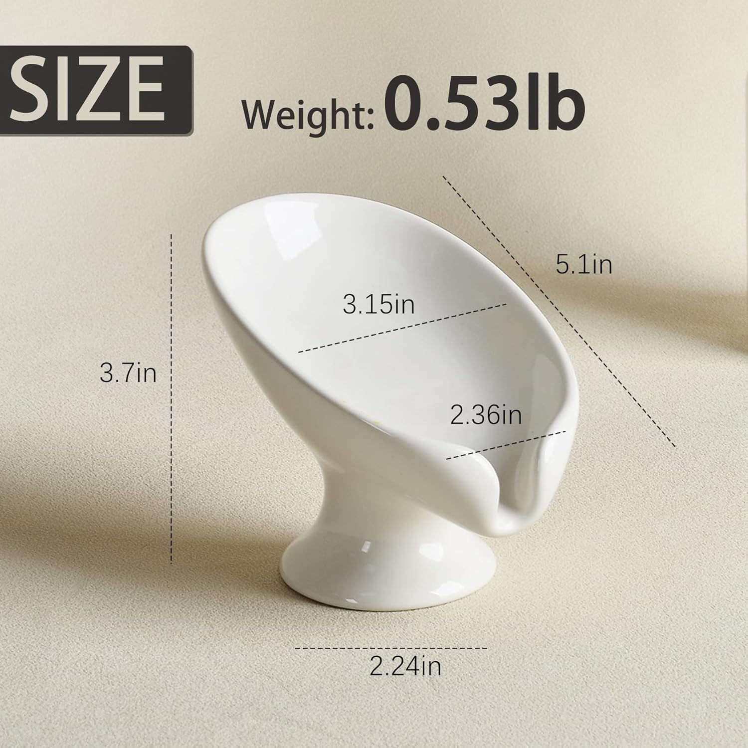 Soap Holder Self Draining Leaf Shape Ceramic Soap Dishes, Cream White Draining Soap Dish for Bathroom Shower
