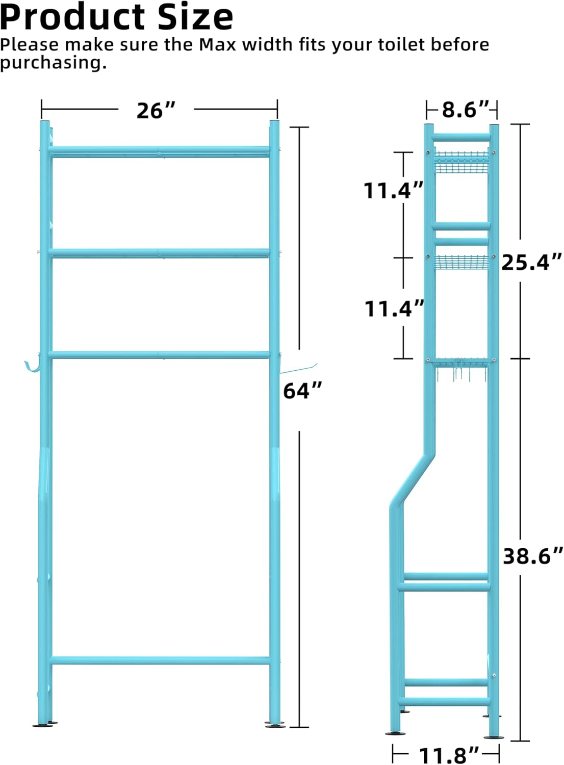 Over Toilet Storage Shelf, 3-Tier Freestanding Over The Toilet Storage
