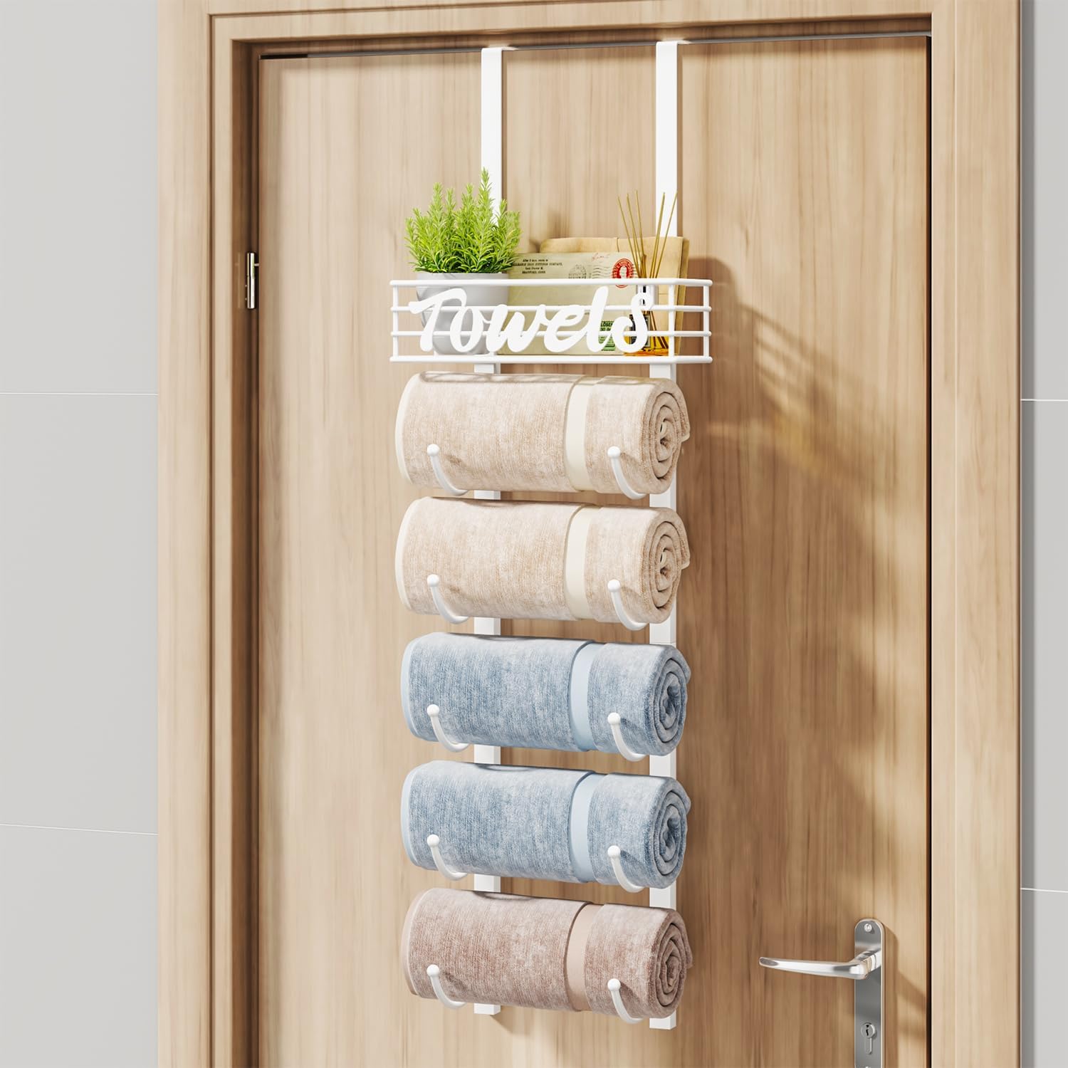Over Door Towel Racks - 6 Tier Over The Door Towel Racks for Bathroom, Wall Mounted Towel Holder with Metal Shelf