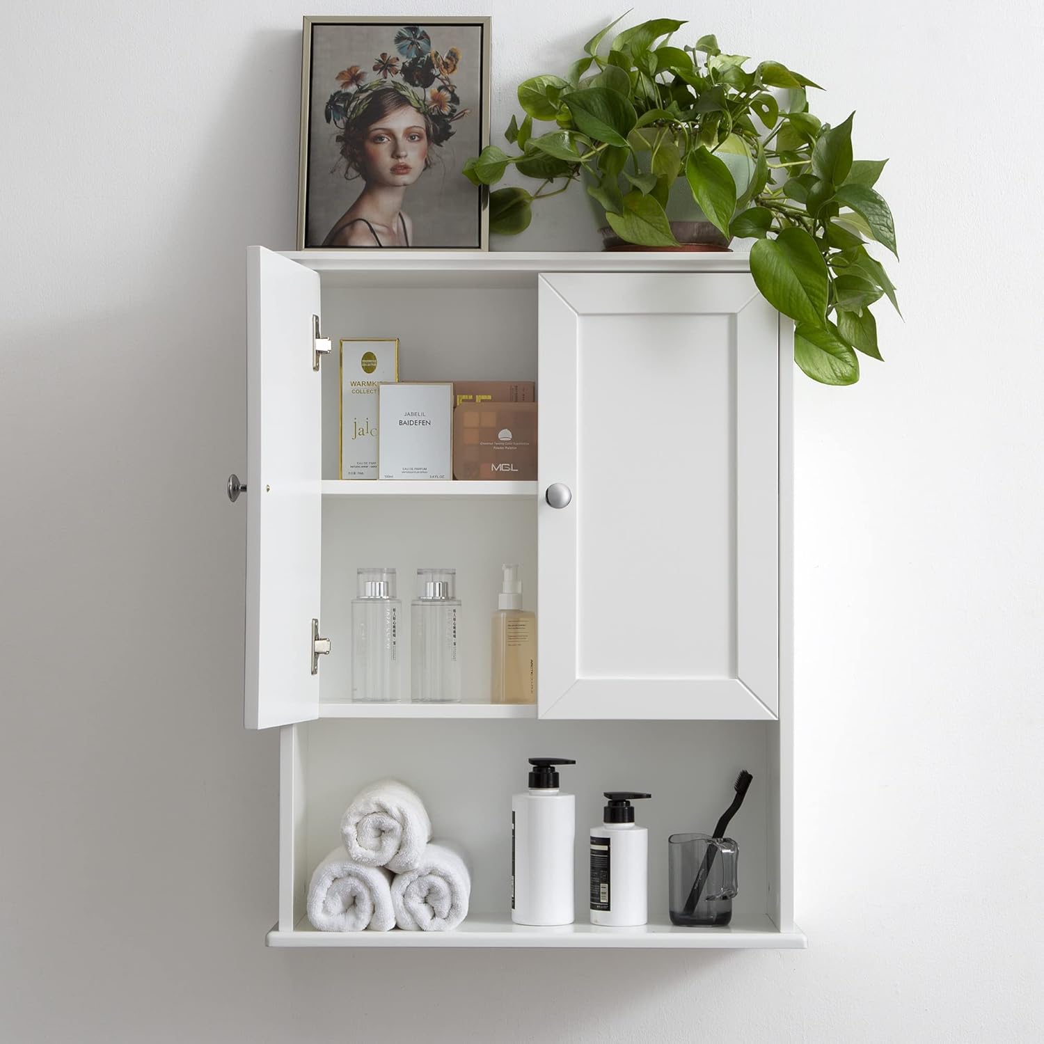 White Bathroom Wall Cabinet Over The Toilet Storage Cabinet, 24x30 Inch Wood Medicine Cabinets Wall Mounted Bathroom Cabinet