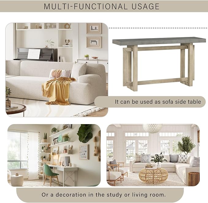 59.1" Console Table, Hallway Table with Industrial-Inspired Concrete Wood Top