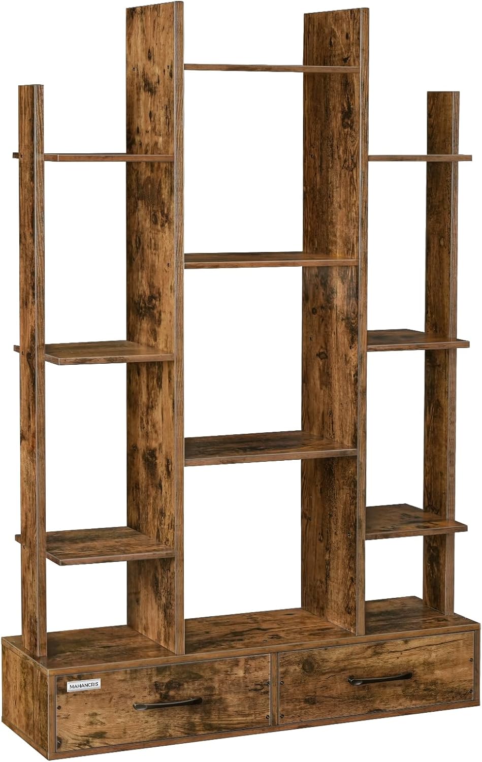 Bookcases and Bookshelves, 4-Tier Bookcase with 12 Shelves and 2 Drawers