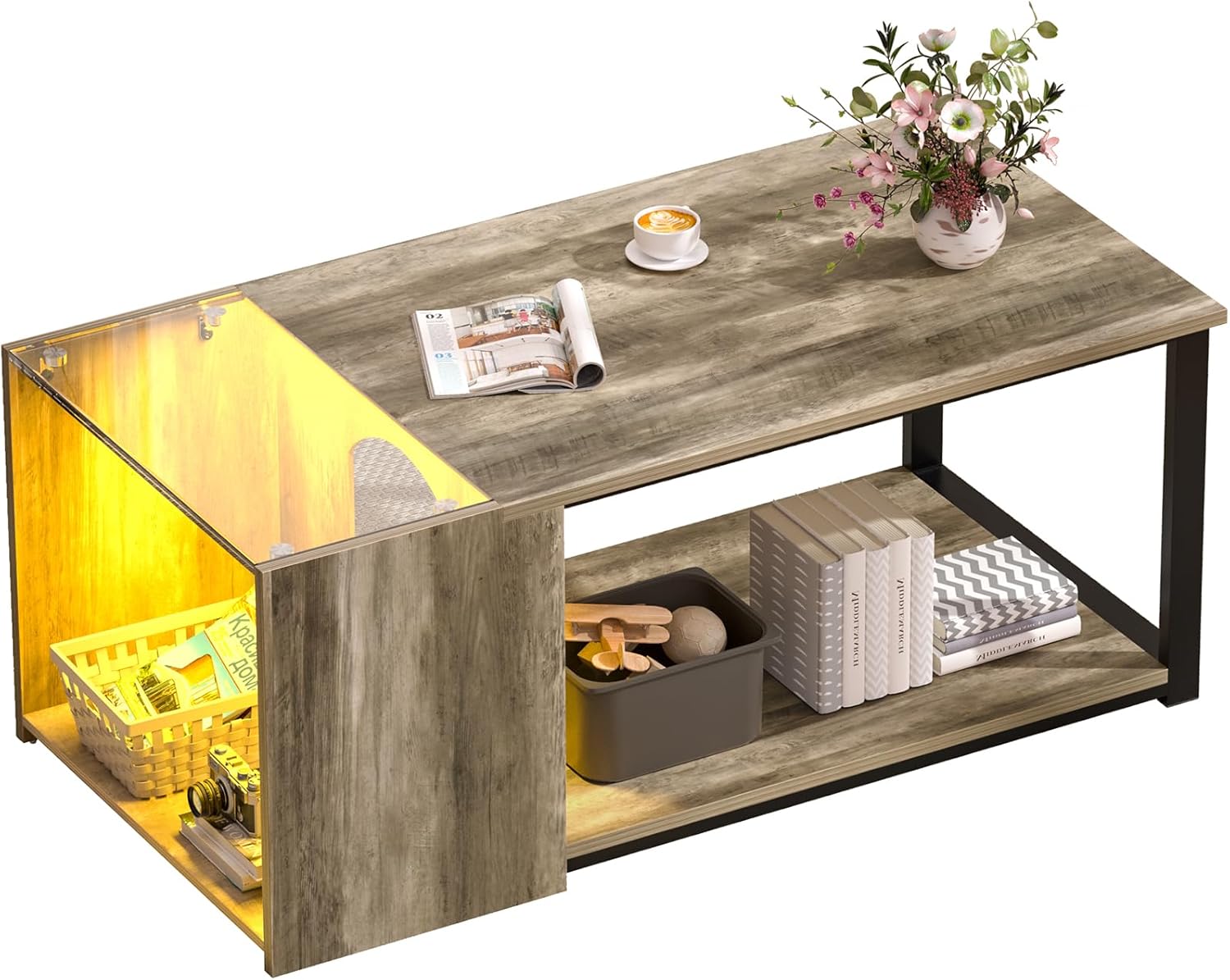Coffee Table for Small Living Room, Modern Center Tables with Storage 35.4 Inch