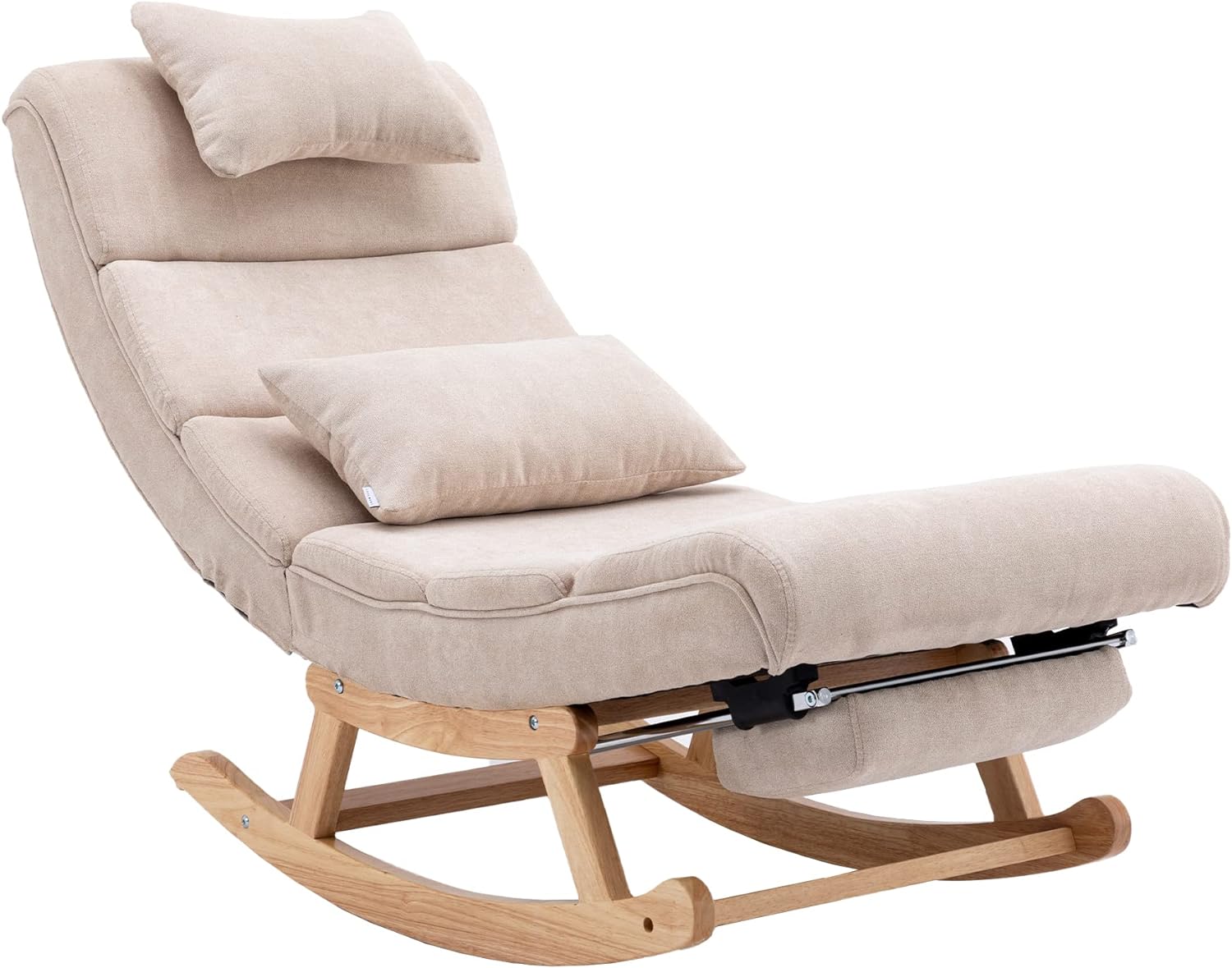 Modern Rocking Lounge Chair, Upholstered Glider Chair for Nursery, Accent Rocker Chair with Large Back & Pull Out Pedal, Lie or Sleep Lazy Chair for Living Room, Bedroom (Beige)