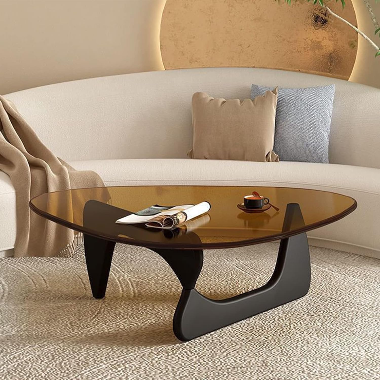 Small Oval Glass Coffee Table Modern Triangle Coffee Table 32.2"D x 22.5"W x 16"H