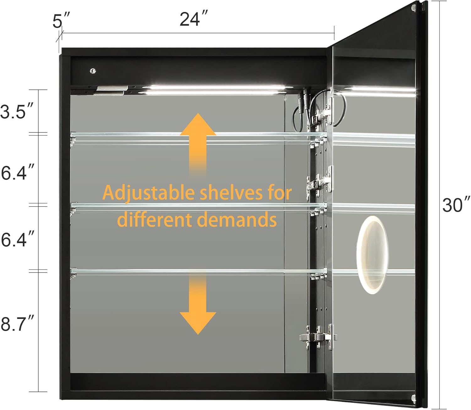 Recessed or Surface Lighted LED Mirror Medicine Cabinet with Lights,24x30 LED Bathroom Cabinet with Mirror