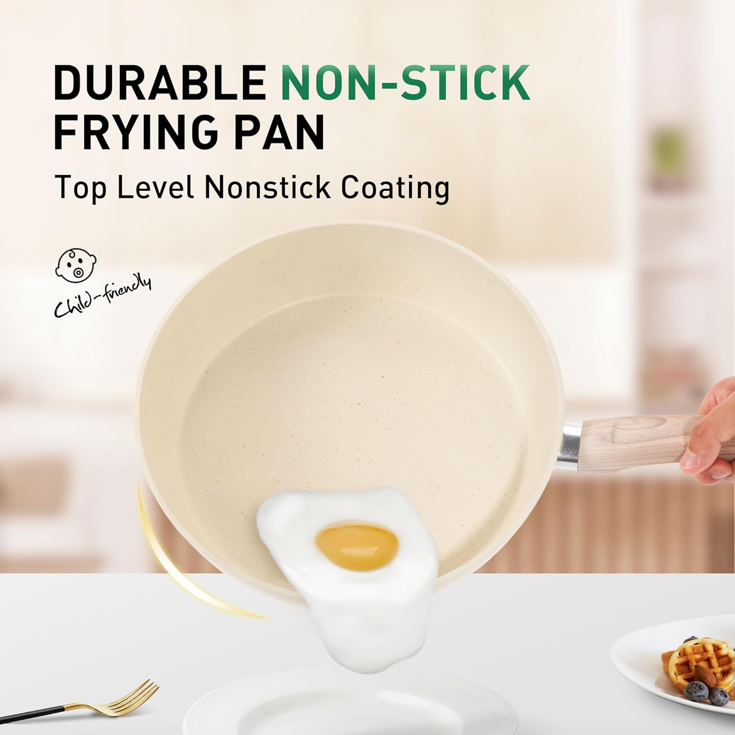 Kitchen Cookware Sets Nonstick, 12 Piece Pots and Pans Set Granite Cooking Set for Induction & Dishwasher Safe, Oven, Stovetop, Beige