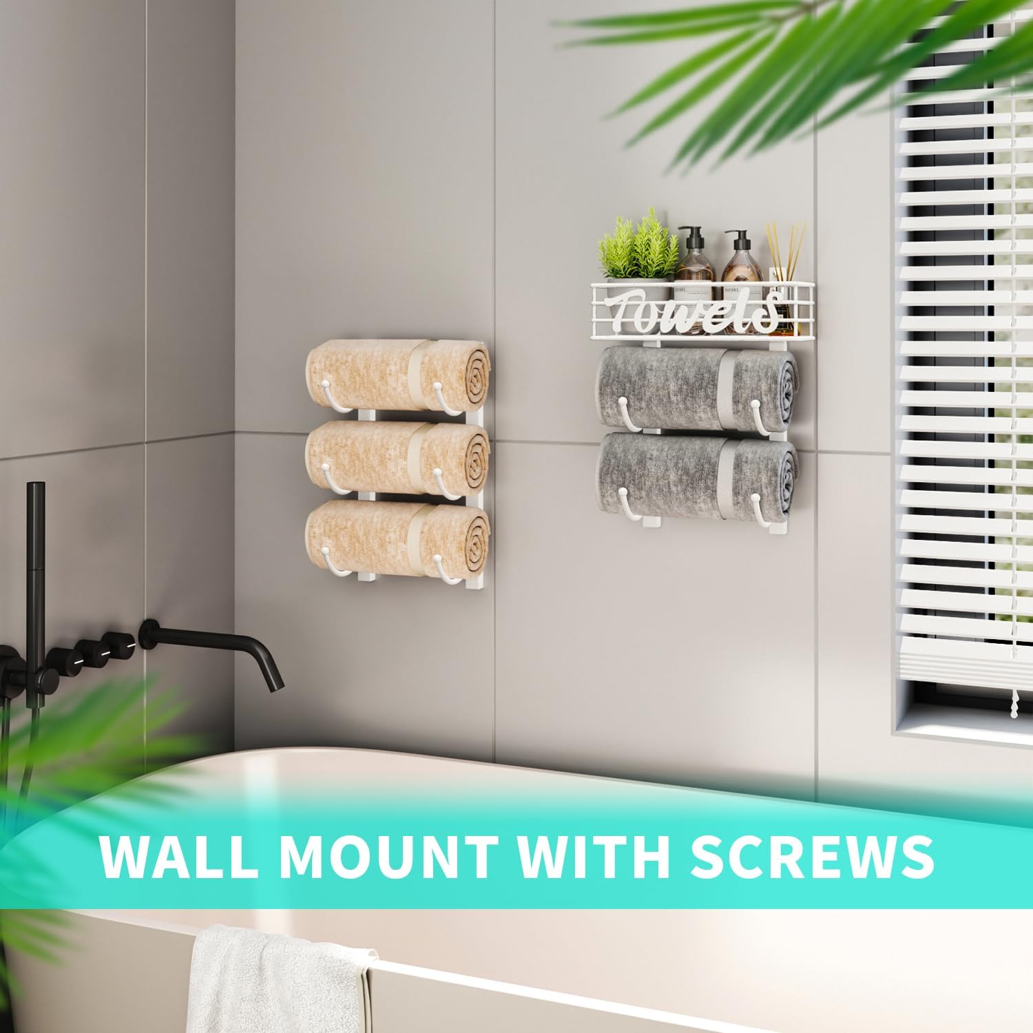 Over Door Towel Racks - 6 Tier Over The Door Towel Racks for Bathroom, Wall Mounted Towel Holder with Metal Shelf