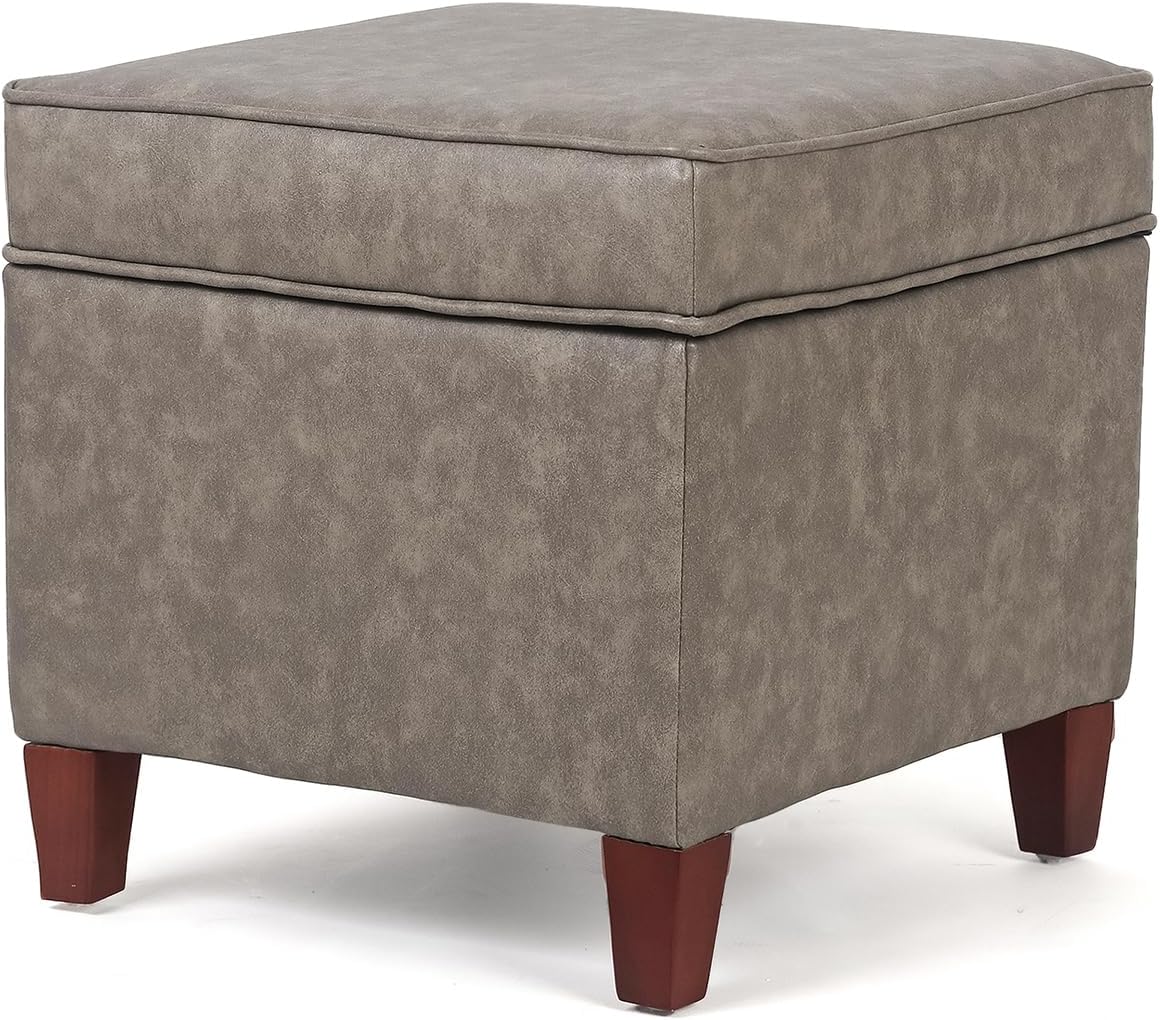 17.5" Square Faux Leather Ottoman with Storage - Upholstered PU Foot Rest - Flip Top Footstool